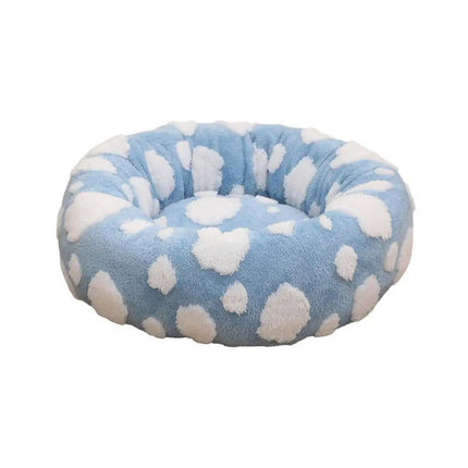 Plush Cozy Round Bed | Calming Donut Design | Anti-Slip Base | Sherpa Fabric | Ideal for Small Dogs & Cats | Supports Head & Neck | Washable Cover | 20"x20" | Perfect Pet Retreat | Up to 15 lbs