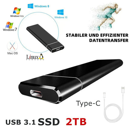 Ultra Rapid External SSD | 520 MB/s | 1TB/2TB | USB 3.1 Type-C | Shockproof Aluminum | Compact Design | Multi-OS Compatibility | Silver/Black/Blue/Red