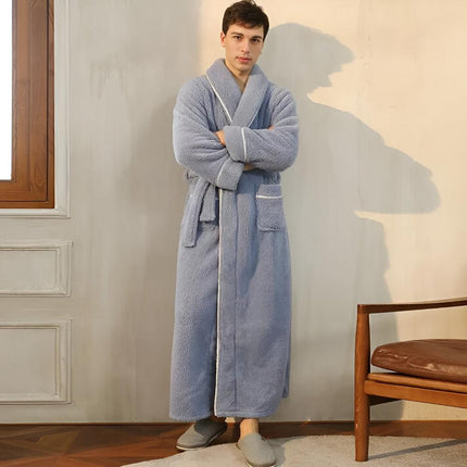Luxurious Sherpa Fleece Bathrobe | Unisex Shawl Collar Robe with Pockets | Cozy Coral Flannel Fabric for Year-Round Comfort | Soft Lightweight Design | Perfect Gift | Machine Washable