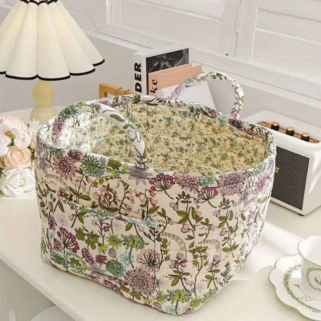 Charming Country-Style Floral Canvas Storage Basket | Organize Essentials with Durable, Lightweight Design | Perfect for Clothes, Shoes, and Accessories | Elegant, Practical Home Addition