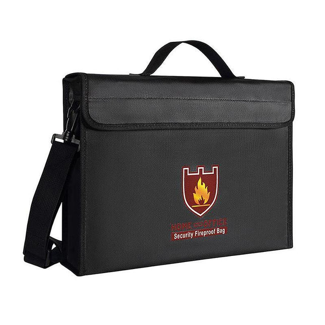 Fire-Resistant Document Folder | Silicone Coated Fiberglass | Double-Layered Closure | 15-Inch Opening | Water-Repellent | Adjustable Strap | Black | 38x28x7.5cm | Protects Up to 2000°F