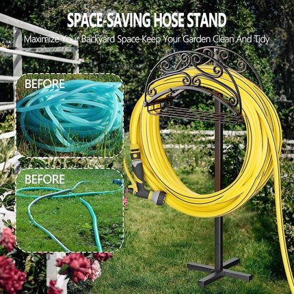 Heavy Duty Metal Garden Hose Holder | Freestanding Lawn Organizer | Supports 150ft Hose | Rust-Proof Steel Construction | 42.3" Tall | Detachable Yard Hose Stand | Outdoor Hose Management Solution