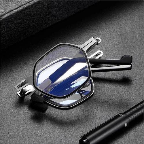 Ultralight Titanium Folding Reading Eyewear | Screwless Frame | Anti-Blue Light | Smart Zoom Progressive Lenses | Lightweight 22g | Multifocal Glasses for Indoor & Outdoor Use