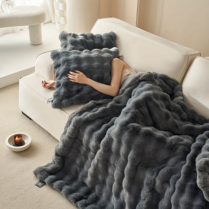 Double-Sided Faux Rabbit Fleece Blanket | Soft Plush Comfort for Bedroom, Living Room & Travel | Cozy All-Season Use