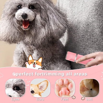 Dog Grooming Clippers Kit | Low Noise Hair Clippers for Dogs | Quiet & Effective Pet Grooming Tools | Cordless Design | Includes 3 Trimmer Heads & Nail Grinder | Lightweight & Portable | Washable & Easy to Use