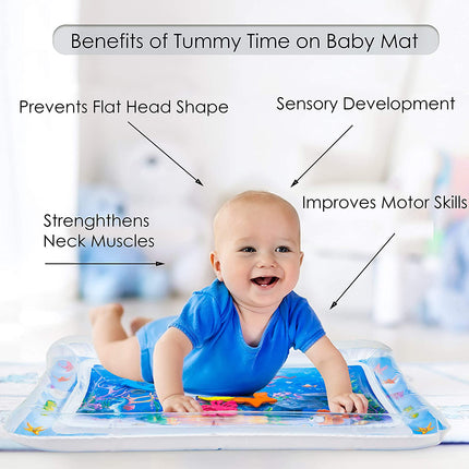 Inflatable Baby Tummy Time Mat | Premium Water Play Pad | Stimulates Development | BPA Free | Leak-Proof PVC | Easy Setup | Sensory Toy with Floating Graphics | Ideal for Infants 3+ Months | 26"x20"