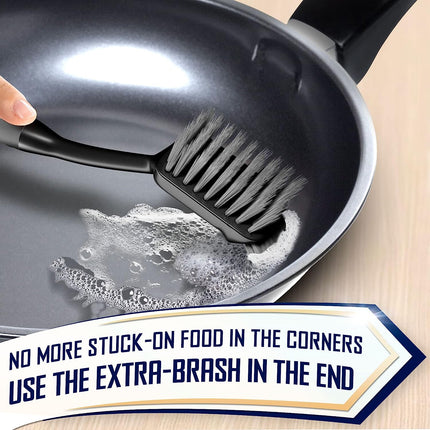 Dish Brush Set of 4 | Includes Handle Dish Brush, Bottle Scrubber, Straw Cleaner | Ideal for Pots, Pans, Bowls, Sinks | Extra Bristles for Corners | Built-In Scraper | Long Neck & Stainless Steel Elements