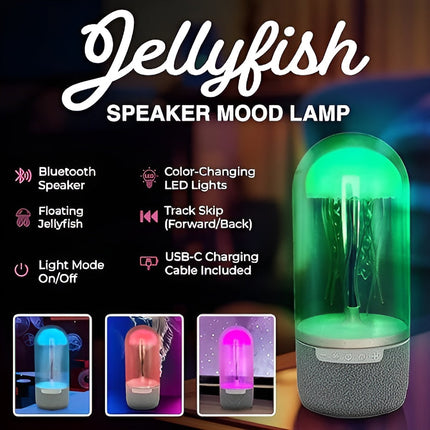 Portable Lamp with Floating Jellyfish | Bluetooth Speaker | 8 Color-Changing LED Lights | USB-C Rechargeable | Room Decor | Relaxation and Party Atmosphere | Intuitive Touch Controls | Modern Audio-Visual Device