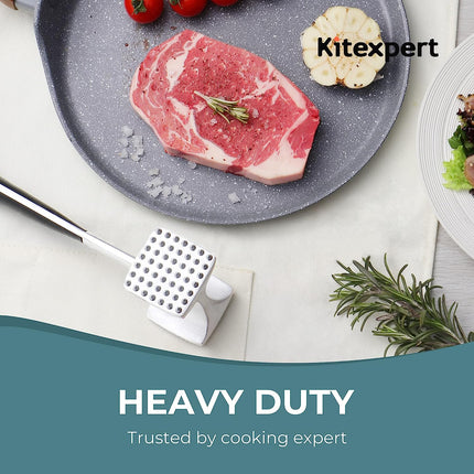 Kitexpert Ergonomic Meat Tenderizer Hammer | Dual-Sided Mallet | Comfortable Handle for Effortless Use | Textured & Smooth Sides | Versatile for Meat, Ice, Garlic | 9.4" Long, 3.4" Wide, 9.5 oz | Easy to Clean