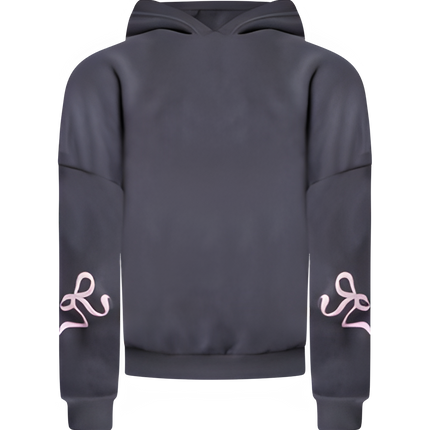 Women's Gray Oversized Tracksuit Set | Pink Bow Detail | Cotton Polyester Blend | Regular Fit | Casual Comfort | Stylish Homewear | Modern Cozy Lounge Wear