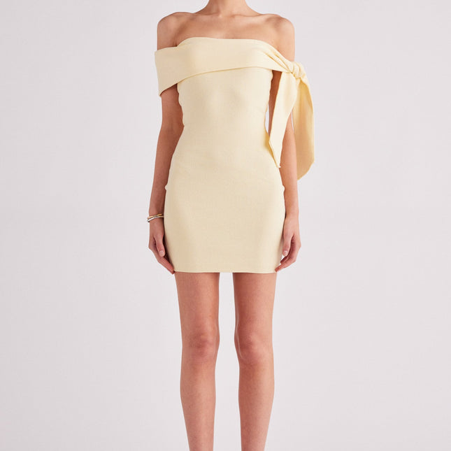 JAYMES Off-Shoulder Mini Dress | Soft Stretch Knit | Tie Arm Detail | Unlined | True to Size