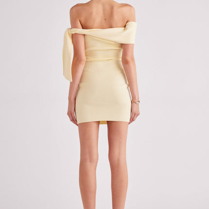 JAYMES Off-Shoulder Mini Dress | Soft Stretch Knit | Tie Arm Detail | Unlined | True to Size