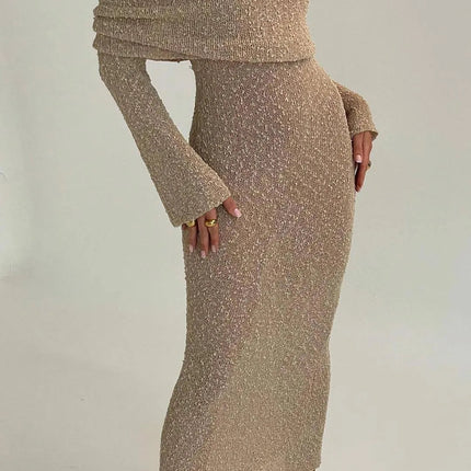 Juliëtte - Off Shoulder Gebreide Maxi Dress - Visconte