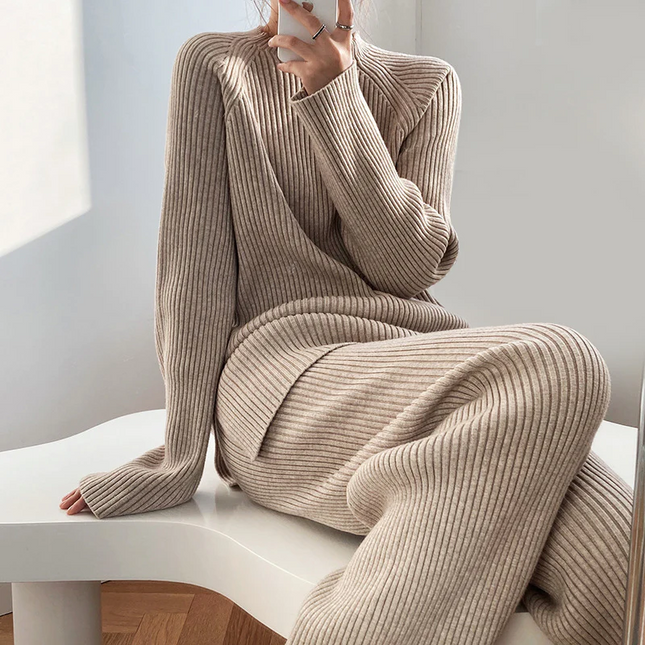 Toteme Knit Sweater Set for Women | Cozy Rib Knit | Versatile Neutral Color | Relaxed Fit | Insulated for Warmth | Comfortable Lounge and Layer Wear | Soft Texture