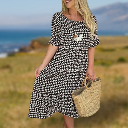 NOOSA | Breezy Dots Women's Dress | Lightweight Summer Comfort | Playful Pattern | Ruffled Silhouette