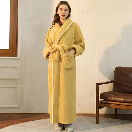 Luxurious Sherpa Fleece Bathrobe | Unisex Shawl Collar Robe with Pockets | Cozy Coral Flannel Fabric for Year-Round Comfort | Soft Lightweight Design | Perfect Gift | Machine Washable