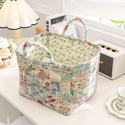 Charming Country-Style Floral Canvas Storage Basket | Organize Essentials with Durable, Lightweight Design | Perfect for Clothes, Shoes, and Accessories | Elegant, Practical Home Addition