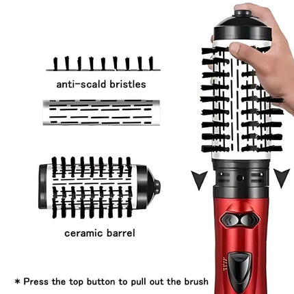 360° Rotating Hair Dryer Brush | Two Interchangeable Brushes | Multi-directional Styling | Adjustable Temperature Settings | Ergonomic Design | Negative Ion Technology | Suitable for Dry and Wet Hair | 1000W