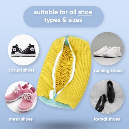 Microfiber Shoe Care Bag | Protects from Water Damage | No Fading or Shrinking | Gentle Cleansing for All Shoe Types | Reusable & Washable | Innovative Shoe Cleaning Accessory with Soft Bristles