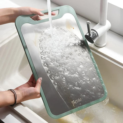 Dual-Side Stainless Steel Cutting Board | Eco-Friendly Rice Husk | Built-In Garlic Grinder | Scratch & Odor Resistant | Juice Groove | Kitchen Essential | Easy-Clean Surface | Safe Food Prep
