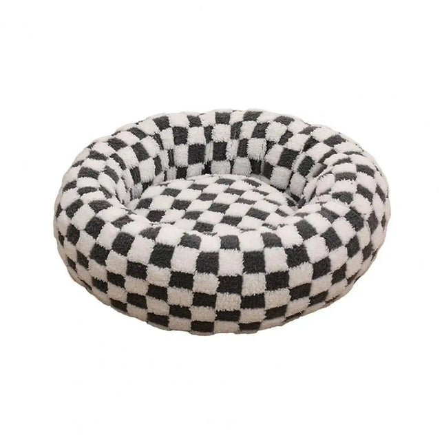 Plush Cozy Round Bed | Calming Donut Design | Anti-Slip Base | Sherpa Fabric | Ideal for Small Dogs & Cats | Supports Head & Neck | Washable Cover | 20"x20" | Perfect Pet Retreat | Up to 15 lbs