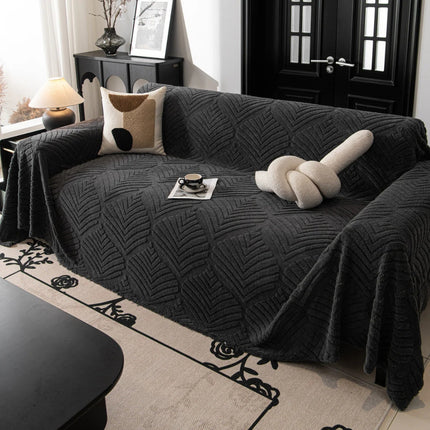 Elegant Herringbone Leaf Fleece Sofa Protector | Plush Cotton-Polyester Blend | Non-Slip, Machine Washable | Fits 2-4 Seat Sofas | Pet-Friendly Sofa Cover