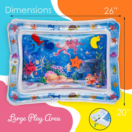 Inflatable Baby Tummy Time Mat | Premium Water Play Pad | Stimulates Development | BPA Free | Leak-Proof PVC | Easy Setup | Sensory Toy with Floating Graphics | Ideal for Infants 3+ Months | 26"x20"