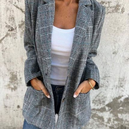 Danaya™ Women’s Tailored Checked Blazer | Cotton Polyester Blend | Warm Winter Coat | Classic Pattern | Business Casual Women's Jacket