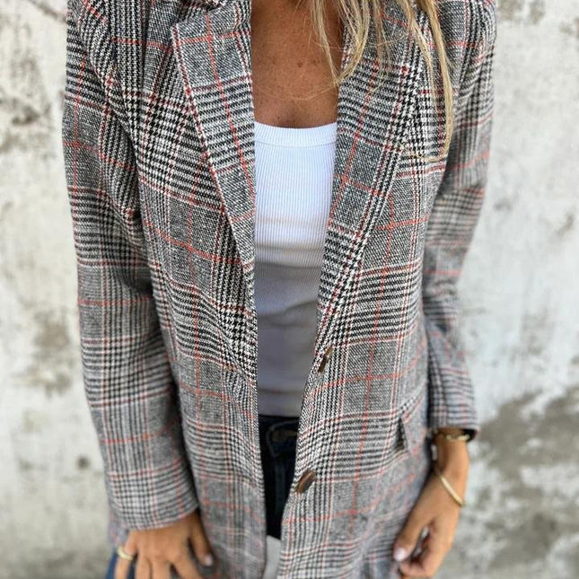 Danaya™ Women’s Tailored Checked Blazer | Cotton Polyester Blend | Warm Winter Coat | Classic Pattern | Business Casual Women's Jacket