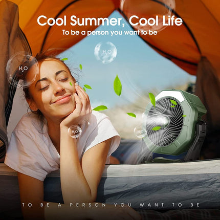 Portable 8-Inch Misting Fan | 10000mAh Rechargeable Battery | 3 Speed Settings & LED Light | With Water Tank for Continuous Spray | Quiet Brushless Motor | Versatile Hanging & Standing Options