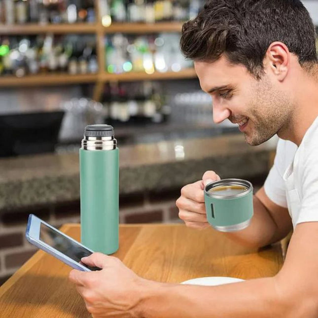 Stainless Steel 500ml Insulated Thermal Mug | Double-Walled Vacuum | 3 in 1 Set | Keeps Drinks Hot or Cold for 12 Hours | Includes Convenient Drinking Cup | Rust-Proof and Leak-Proof Design | Ideal for Travel & Daily Use