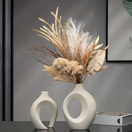 Scandinavian-Inspired Unity Vase Duo | Interlocking Ceramic Design | Modern Minimalist Decor for Lounge or Tabletop | Sustainable Materials | Includes Large and Small Vase | Timeless Neutral Tones