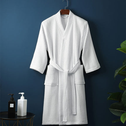 V-neck Cotton Waffle Bathrobe | Ultra-Soft | Breathable | Adjustable Waistband | Practical Pockets | Double-Layered | Relaxed Fit | Suitable for Spring, Summer, Autumn | Machine Washable | Lightweight Loungewear