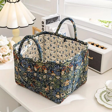 Charming Country-Style Floral Canvas Storage Basket | Organize Essentials with Durable, Lightweight Design | Perfect for Clothes, Shoes, and Accessories | Elegant, Practical Home Addition