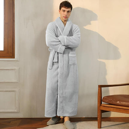 Luxurious Sherpa Fleece Bathrobe | Unisex Shawl Collar Robe with Pockets | Cozy Coral Flannel Fabric for Year-Round Comfort | Soft Lightweight Design | Perfect Gift | Machine Washable