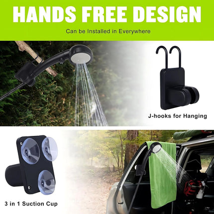 Portable Electric Shower | Outdoor Adventures | 6000mAh Battery | Type C Charging | LED Display | Low Noise | Adjustable Shower Modes | Water Purification | Lightweight & Compact | Includes Suction Cups & Storage Bag