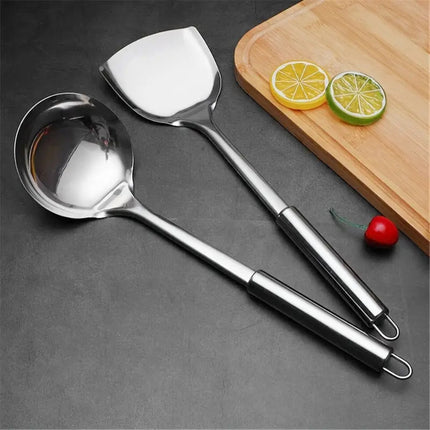 Stainless Steel Kitchen Utensils Set | 5 Pieces | Professional Grade | Ergonomic Handles | Includes Spatula, Ladle, Skimmer | Durable, Rust-Resistant & Heatproof | Dishwasher Safe | Home & Restaurant Use