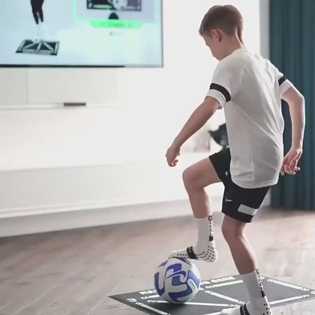 Football Skills Enhancement Mat | 2x2m Training Space | Video Program Included | Indoor Soccer Training Tool | Improve Dribbling, Coordination & Endurance | Ideal for Aspiring Football Players