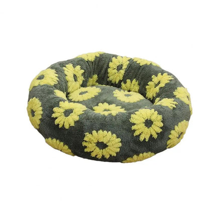 Plush Cozy Round Bed | Calming Donut Design | Anti-Slip Base | Sherpa Fabric | Ideal for Small Dogs & Cats | Supports Head & Neck | Washable Cover | 20"x20" | Perfect Pet Retreat | Up to 15 lbs