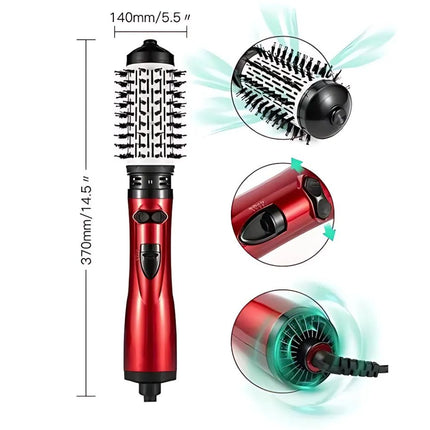 360° Rotating Hair Dryer Brush | Two Interchangeable Brushes | Multi-directional Styling | Adjustable Temperature Settings | Ergonomic Design | Negative Ion Technology | Suitable for Dry and Wet Hair | 1000W