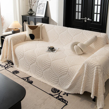 Elegant Herringbone Leaf Fleece Sofa Protector | Plush Cotton-Polyester Blend | Non-Slip, Machine Washable | Fits 2-4 Seat Sofas | Pet-Friendly Sofa Cover