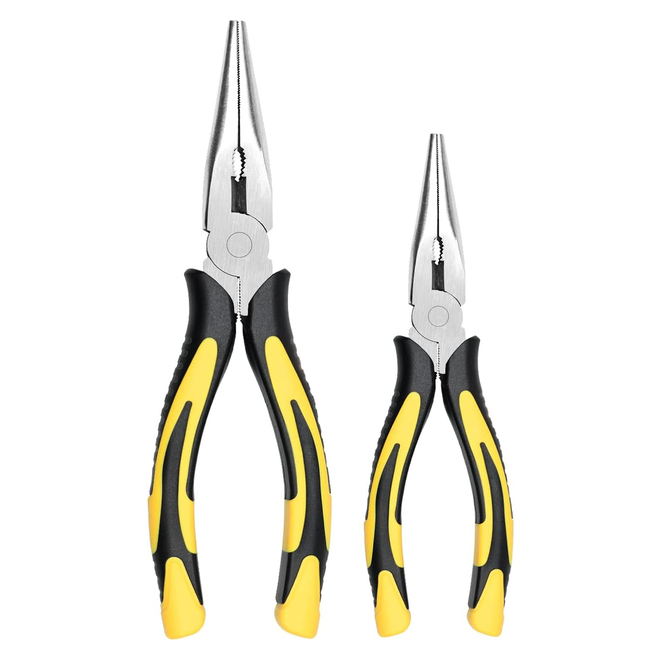 Long Needle Nose Pliers | 8” & 6” Precision Tools | Carbon Steel | TPR Handle | Force-Saving Spring | Sharp Blade | Non-Slip Grip | Strong Cutting Force | Easy Use in Tight Spaces | Heavy-Duty Pliers