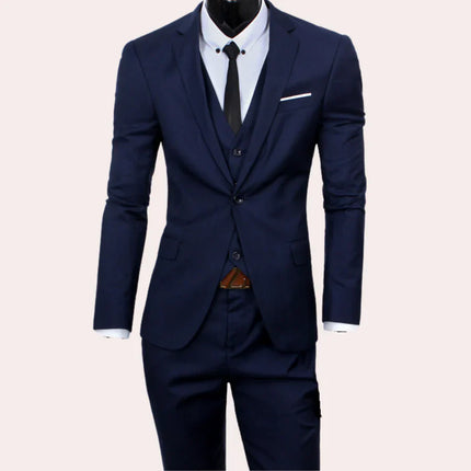 Men's Slim Fit 3-Piece Suit | Cotton Blazer Waistcoat & Trousers | Classic & Modern Elegance | Sizes S to 3XL | Comfortable & Durable | Versatile for Formal & Semi-Formal Occasions | Black Grey Navy Red