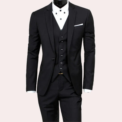 Men's Slim Fit 3-Piece Suit | Cotton Blazer Waistcoat & Trousers | Classic & Modern Elegance | Sizes S to 3XL | Comfortable & Durable | Versatile for Formal & Semi-Formal Occasions | Black Grey Navy Red
