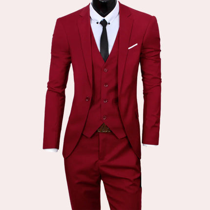 Men's Slim Fit 3-Piece Suit | Cotton Blazer Waistcoat & Trousers | Classic & Modern Elegance | Sizes S to 3XL | Comfortable & Durable | Versatile for Formal & Semi-Formal Occasions | Black Grey Navy Red