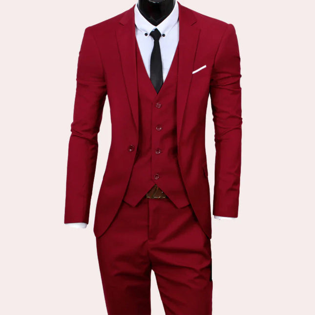 Men's Slim Fit 3-Piece Suit | Cotton Blazer Waistcoat & Trousers | Classic & Modern Elegance | Sizes S to 3XL | Comfortable & Durable | Versatile for Formal & Semi-Formal Occasions | Black Grey Navy Red