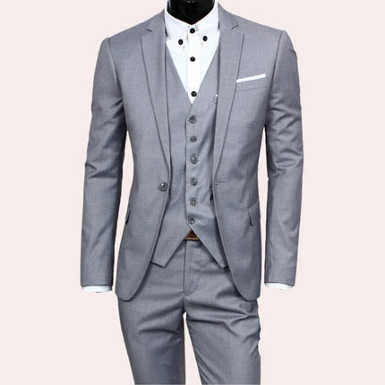Men's Slim Fit 3-Piece Suit | Cotton Blazer Waistcoat & Trousers | Classic & Modern Elegance | Sizes S to 3XL | Comfortable & Durable | Versatile for Formal & Semi-Formal Occasions | Black Grey Navy Red