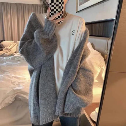Women's Vintage Inspired Chunky Knit Cardigan | Cozy Thick Sweater Jacket | Warm Button-Up Outerwear | Stylish Loose Fit | Japanese Fashion Influence | Ideal for Cold Weather | EU Size Standard