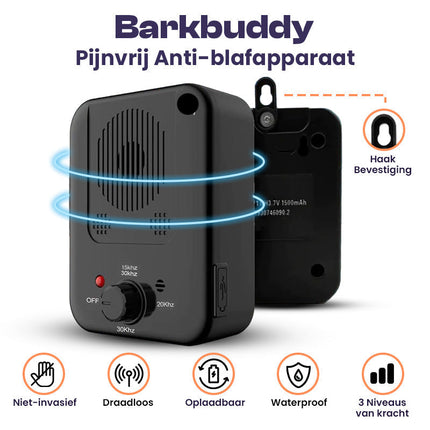 BarkBuddy Ultrasonic Bark Control Device | Humane & Non-Invasive Training Tool | Adjustable Intensity Levels | Automatic Detection | Safe & Effective for Multiple Dogs | Rechargeable & Waterproof