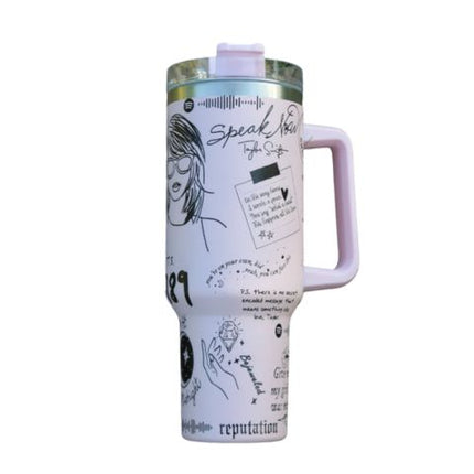 Taylor Swift Inspired Stainless Steel Tumbler | Insulated Leak-Resistant Design | Custom Lyrics & Sketches | Double-Wall Vacuum Sealed | Durable & Rust-Resistant | Ergonomic Handle | Dishwasher Safe | Travel Friendly